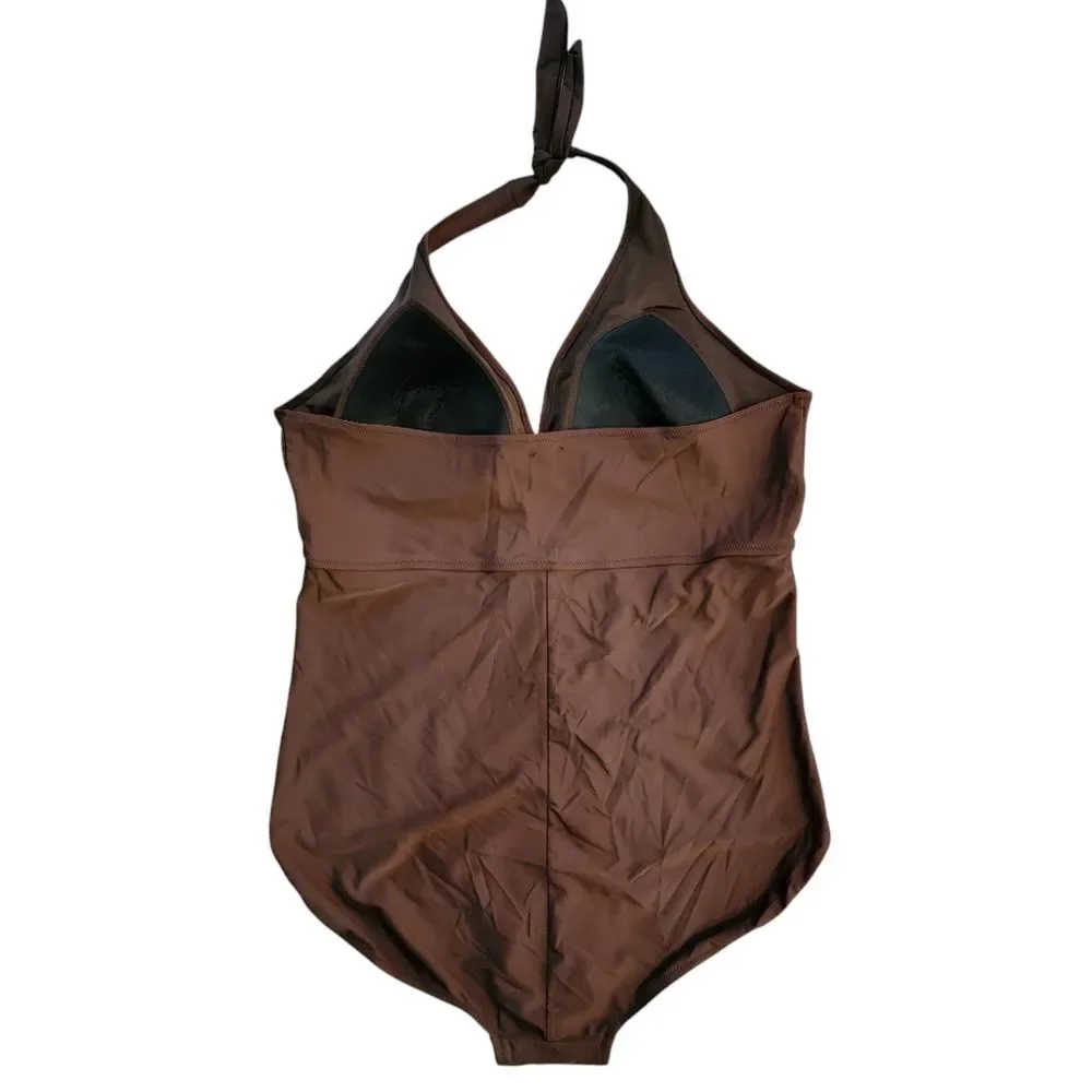 Free Country Brown Halter Style One Piece Swimsuit size 3x